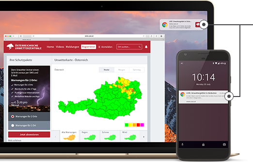 Push-Benachrichtigungen Unwettersituationen Österreich